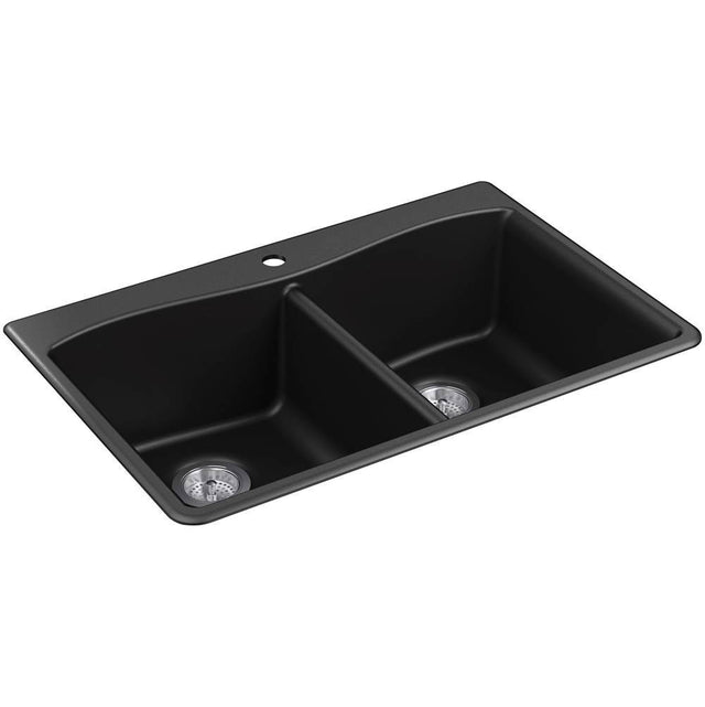 Kohler - Kennon 33'' top-/undermount double-bowl kitchen sink - Matte Black