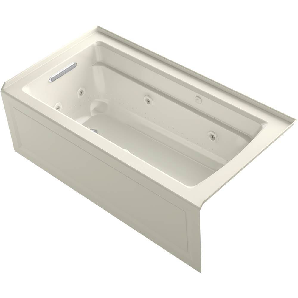 Kohler - Archer 60'' x 32'' alcove Heated BubbleMassageE air bath and whirlpool, left drain - Biscuit