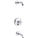 Kohler - Purist Rite-Temp bath and shower trim kit with push-button diverter and cross handle, without showerhead - Polished Chrome