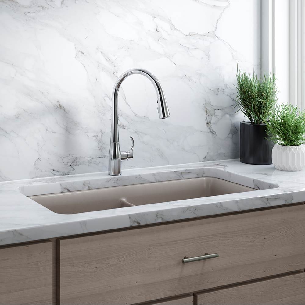 Simplice Touchless pull-down kitchen sink faucet with three-function sprayhead
