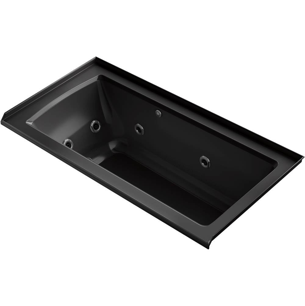 Kohler - Archer 60'' x 30'' alcove Heated BubbleMassageE air bath and whirlpool, right drain - Black