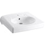 Kohler - BrenhamE Wall-mount or concealed carrier arm mount commercial bathroom sink with single faucet hole and right-hand soap dispenser hole, antimicrobial finish - White