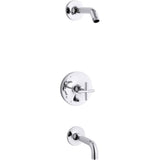 Kohler - Purist Rite-Temp bath and shower trim kit with push-button diverter and cross handle, without showerhead - Polished Chrome