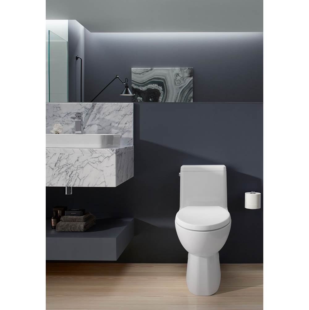 Reach One-piece compact elongated toilet with skirted trapway, 1.28 gpf