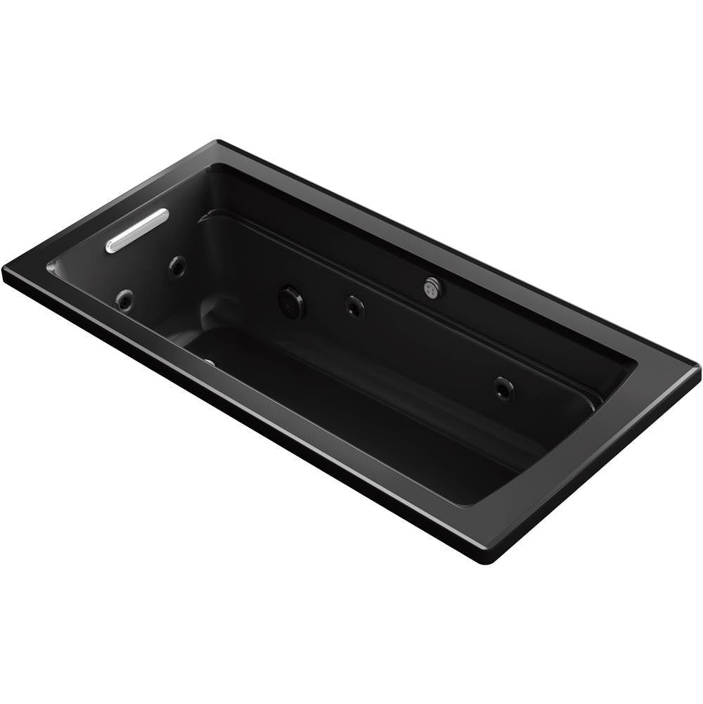 Kohler - Archer 66'' x 32'' drop-in Heated BubbleMassageE air bath with whirlpool - Black
