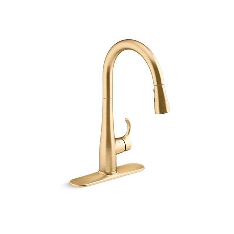 Kohler - Simplice Touchless pull-down kitchen sink faucet with three-function sprayhead - Vibrant Brushed Moderne Brass