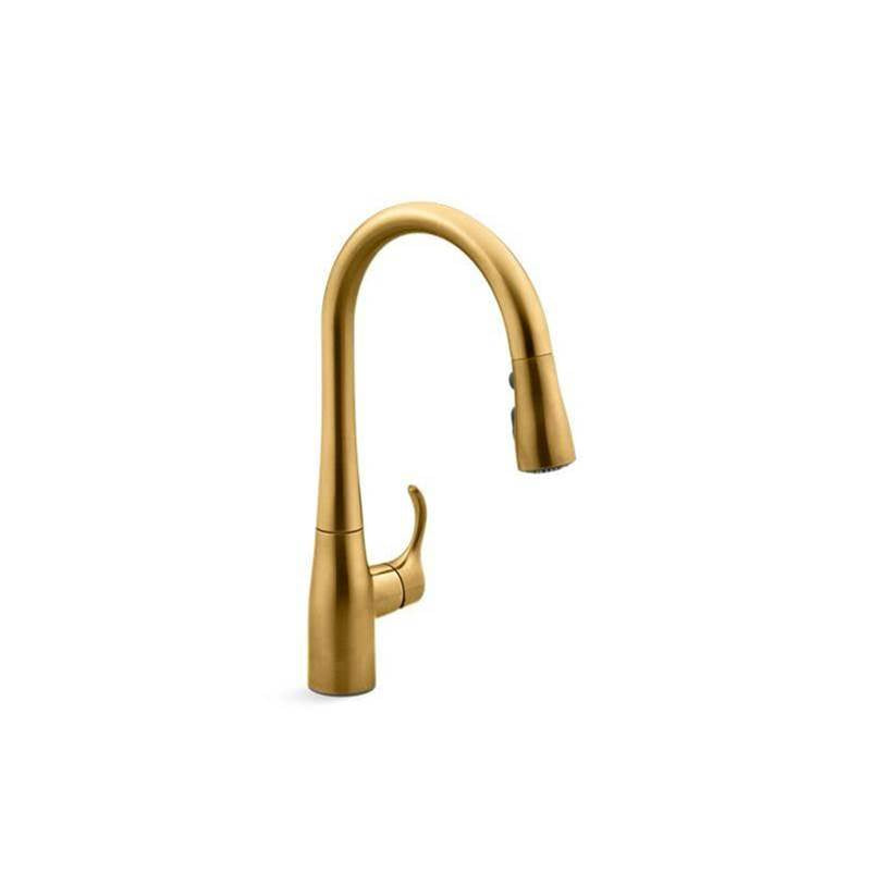 Kohler - Simplice Compact pull-down kitchen sink faucet with three-function sprayhead - Vibrant Brushed Moderne Brass