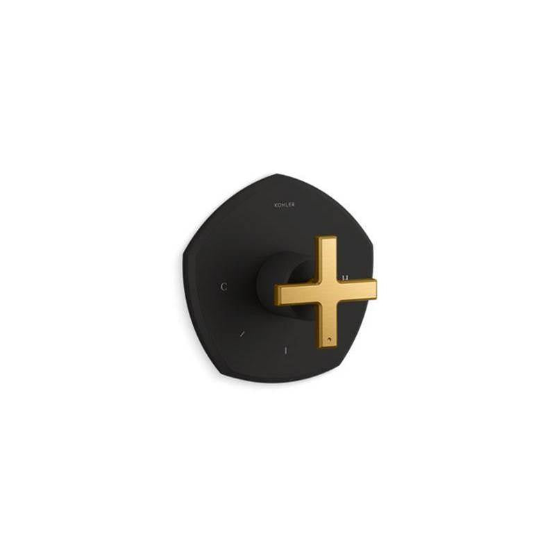Kohler - Occasion MasterShower temperature control valve trim with cross handle - Matte Black with Brushed Moderne Brass