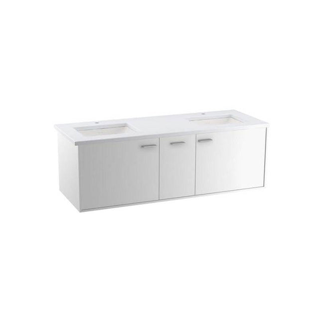 Kohler - Jute 60'' wall-hung bathroom vanity cabinet with sinks and quartz top - Linen White