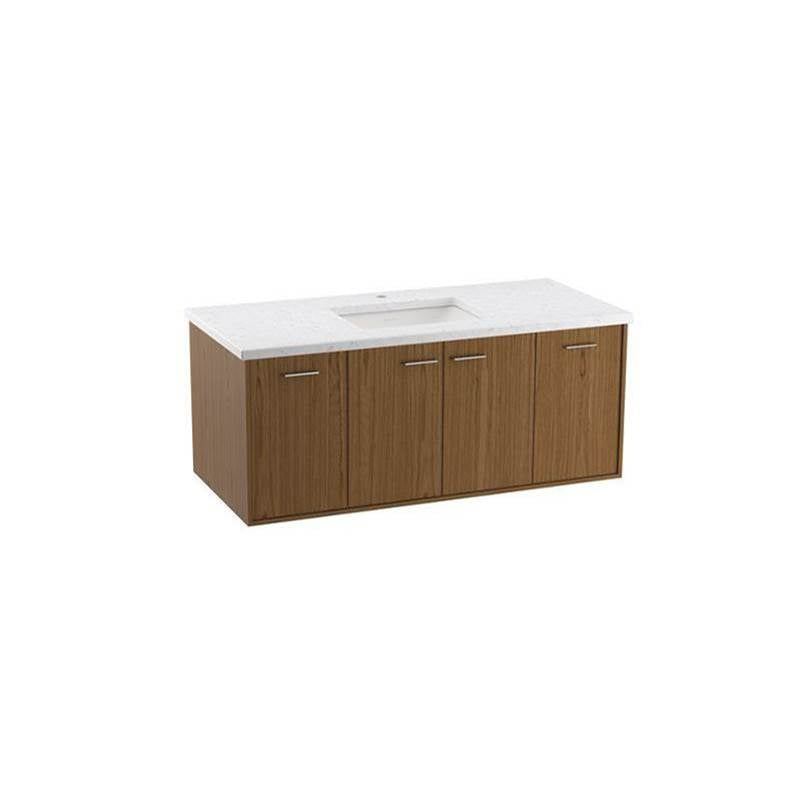 Kohler - Jute 48'' wall-hung bathroom vanity cabinet with sink and quartz top - Walnut Flax