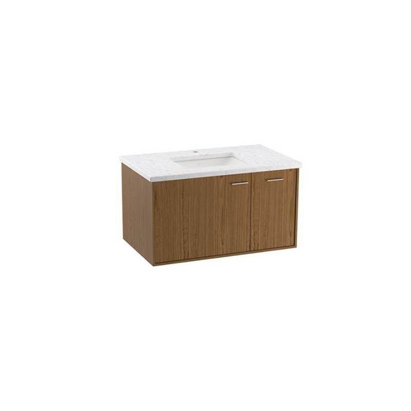 Kohler - Jute 36'' wall-hung bathroom vanity cabinet with sink and quartz top - Walnut Flax