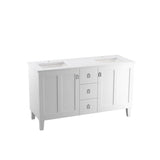 Kohler - Poplin 60'' bathroom vanity cabinet with sinks and quartz top - Linen White