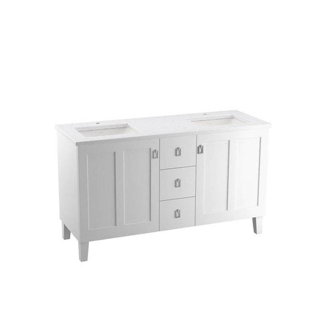 Kohler - Poplin 60'' bathroom vanity cabinet with sinks and quartz top - Linen White