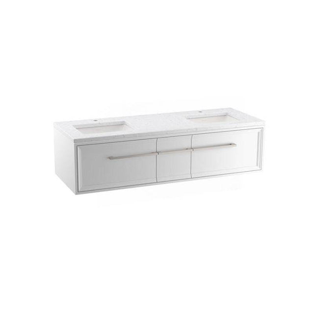 Kohler - Lodern 60'' wall-hung bathroom vanity cabinet with sinks and quartz top - Linen White