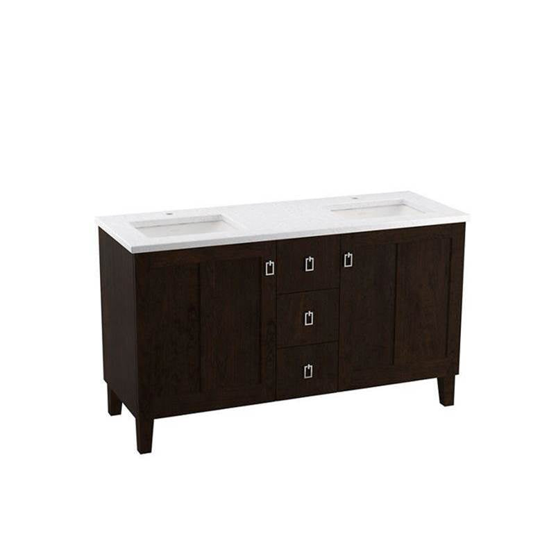 Kohler - Poplin 60'' bathroom vanity cabinet with sinks and quartz top - Claret Suede