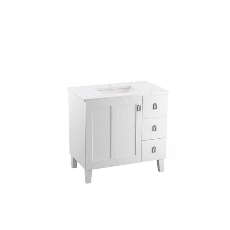 Kohler - Poplin 36'' bathroom vanity cabinet with sink and quartz top - Linen White