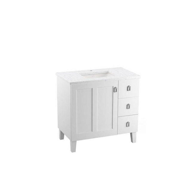 Kohler - Poplin 36'' bathroom vanity cabinet with sink and quartz top - Linen White