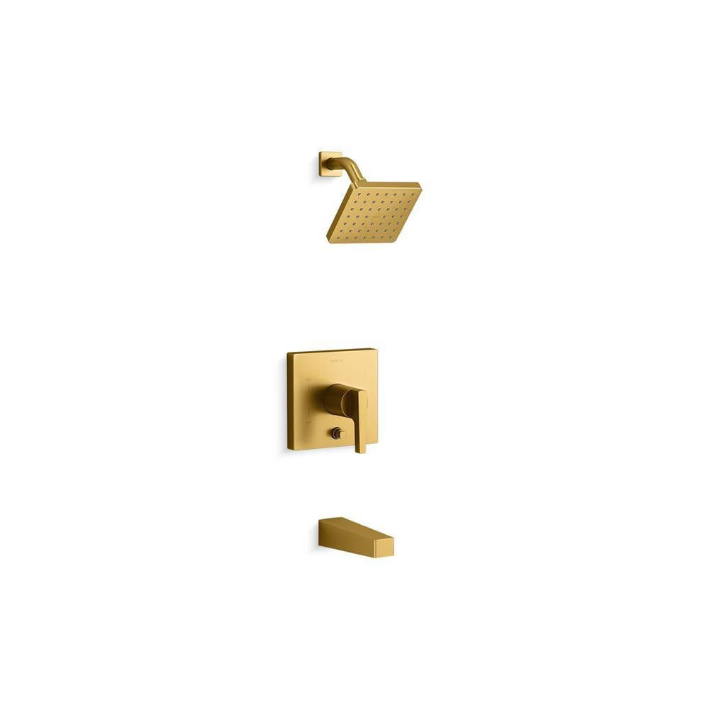 Kohler - Honesty Rite-Temp bath and shower trim kit with push-button diverter, 1.75 gpm - Vibrant Brushed Moderne Brass