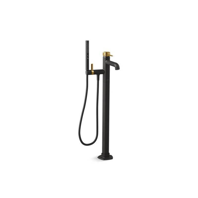 Kohler - Occasion Floor-mount bath filler trim with handshower - Matte Black with Brushed Moderne Brass