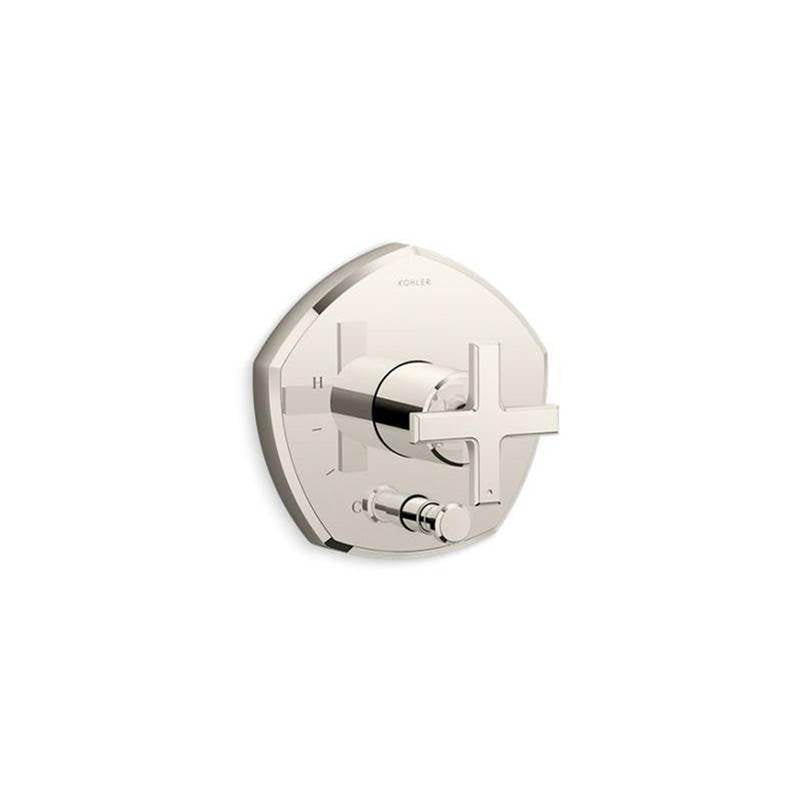 Kohler - Occasion Rite-Temp valve trim with push-button diverter and cross handle - Vibrant Polished Nickel