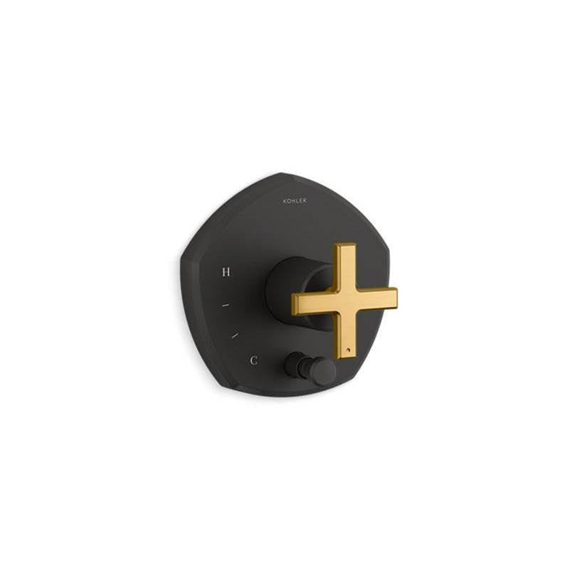 Kohler - Occasion Rite-Temp valve trim with push-button diverter and cross handle - Matte Black with Brushed Moderne Brass