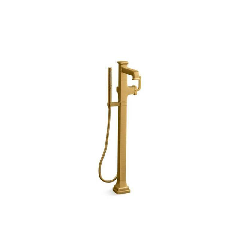 Kohler - Riff Floor-mount bath filler trim with handshower - Vibrant Brushed Moderne Brass