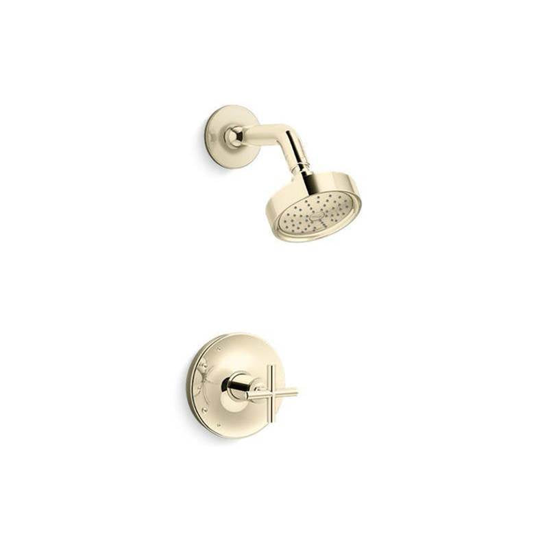 Kohler - Purist Rite-Temp shower trim kit with cross handle, 1.75 gpm - Vibrant French Gold
