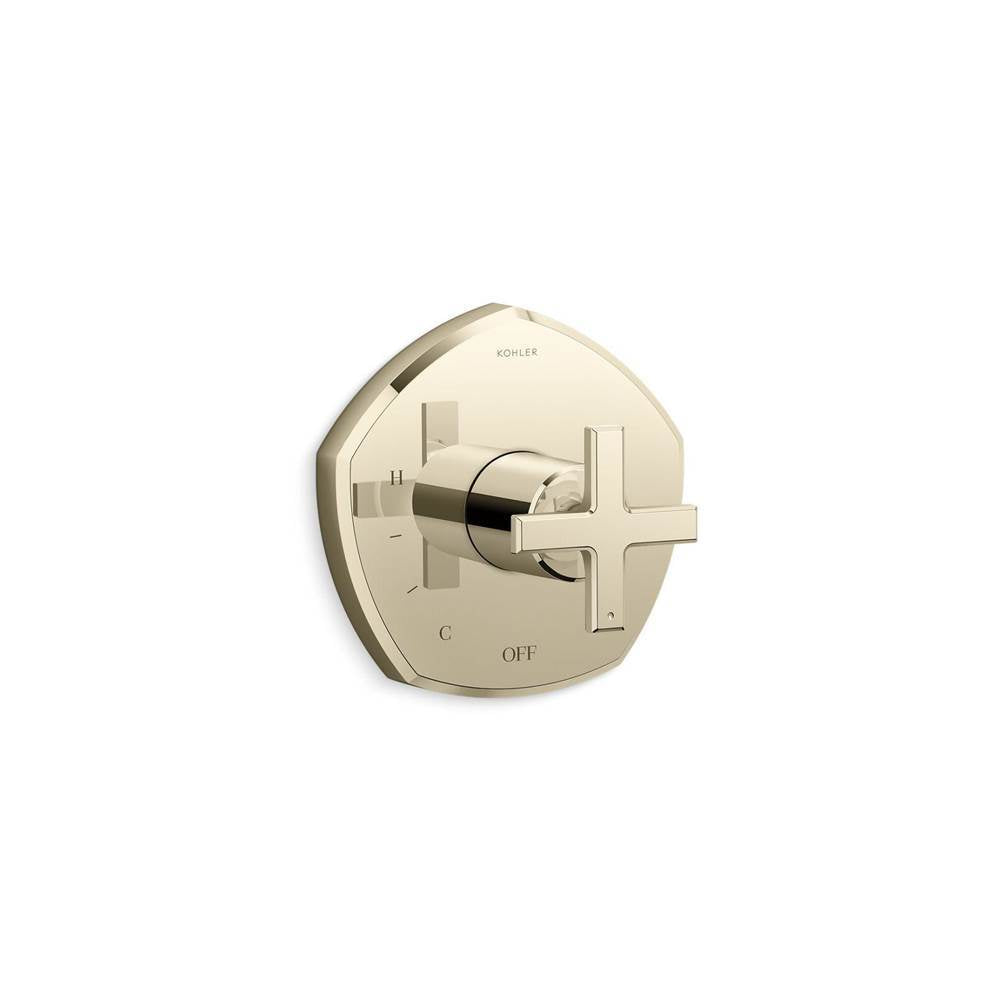 Kohler - Occasion Rite-Temp valve trim with cross handle - Vibrant French Gold