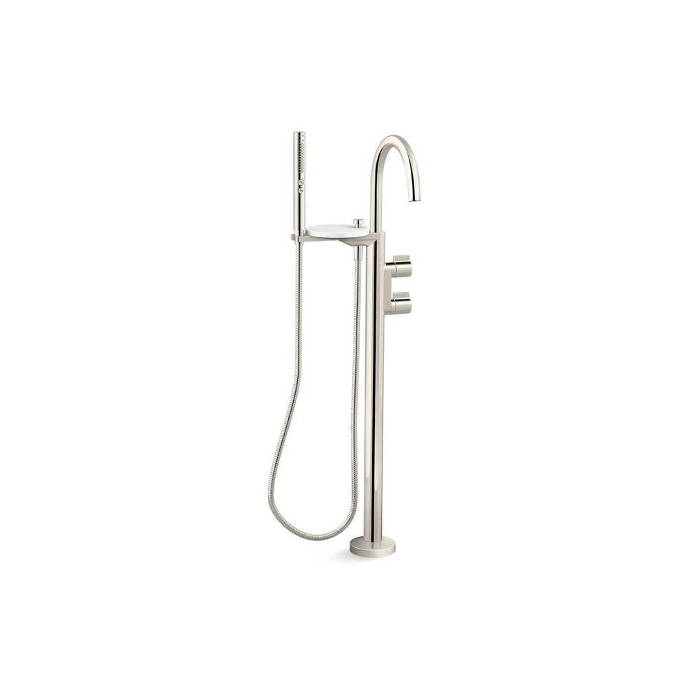 Kohler - Components Floor-mount bath filler trim with lever handles and handshower - Vibrant Polished Nickel