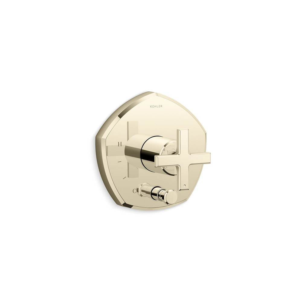 Kohler - Occasion Rite-Temp valve trim with push-button diverter and cross handle - Vibrant French Gold