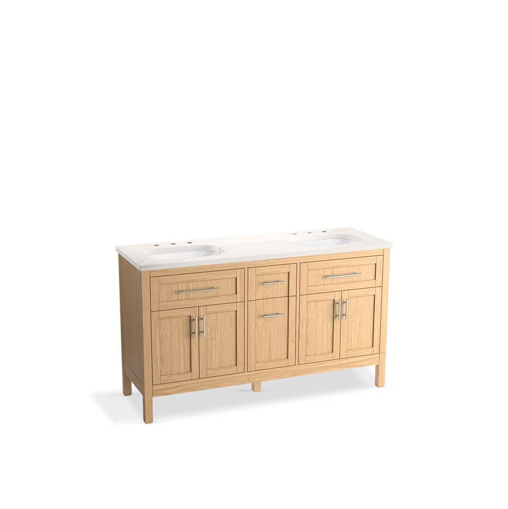 Kohler - HadronE 60'' bathroom vanity cabinet with sinks and quartz top - Light Oak