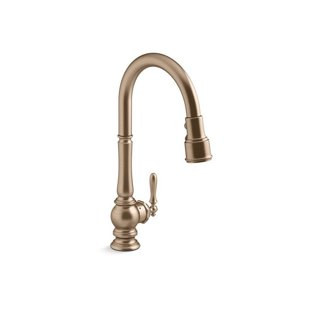 Kohler - Artifacts Touchless pull-down kitchen sink faucet with KOHLER KonnectE and three-function sprayhead - Vibrant Brushed Bronze