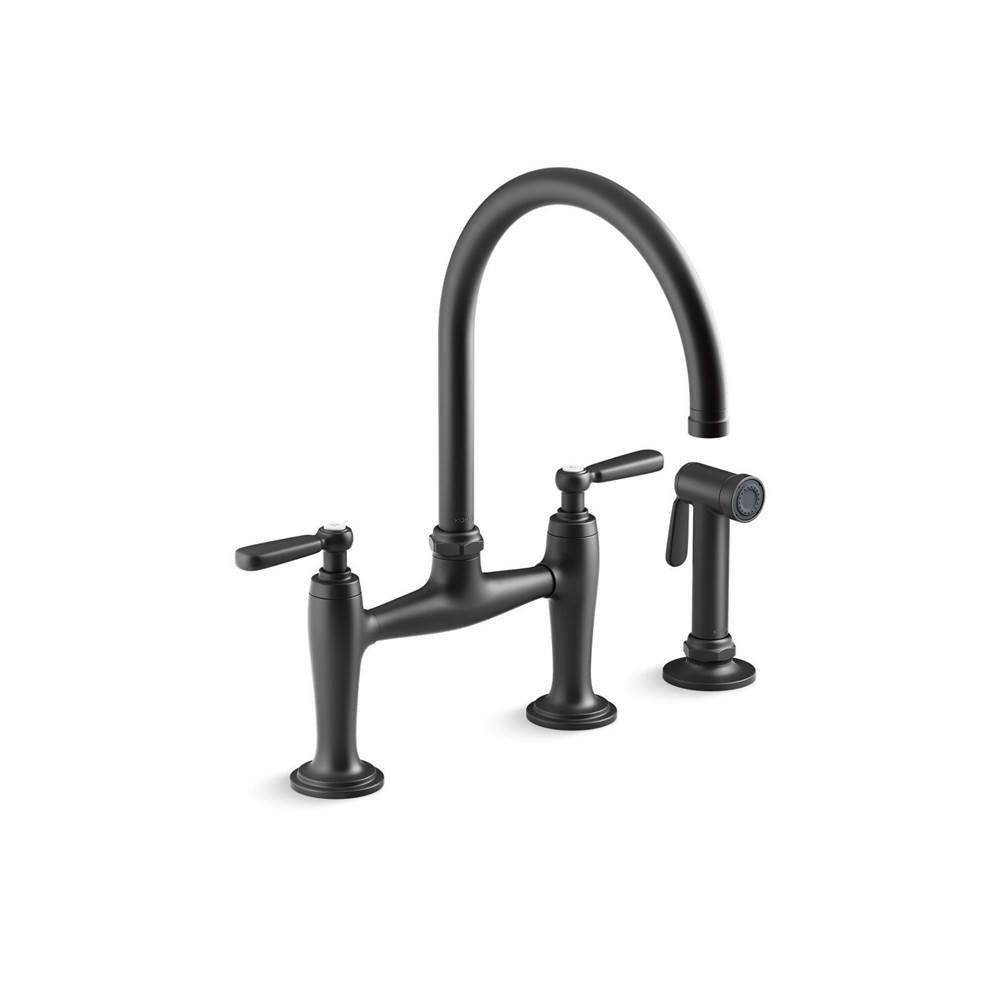 Kohler - EdalynE by Studio McGee Two-hole bridge kitchen sink faucet with side sprayer - Matte Black