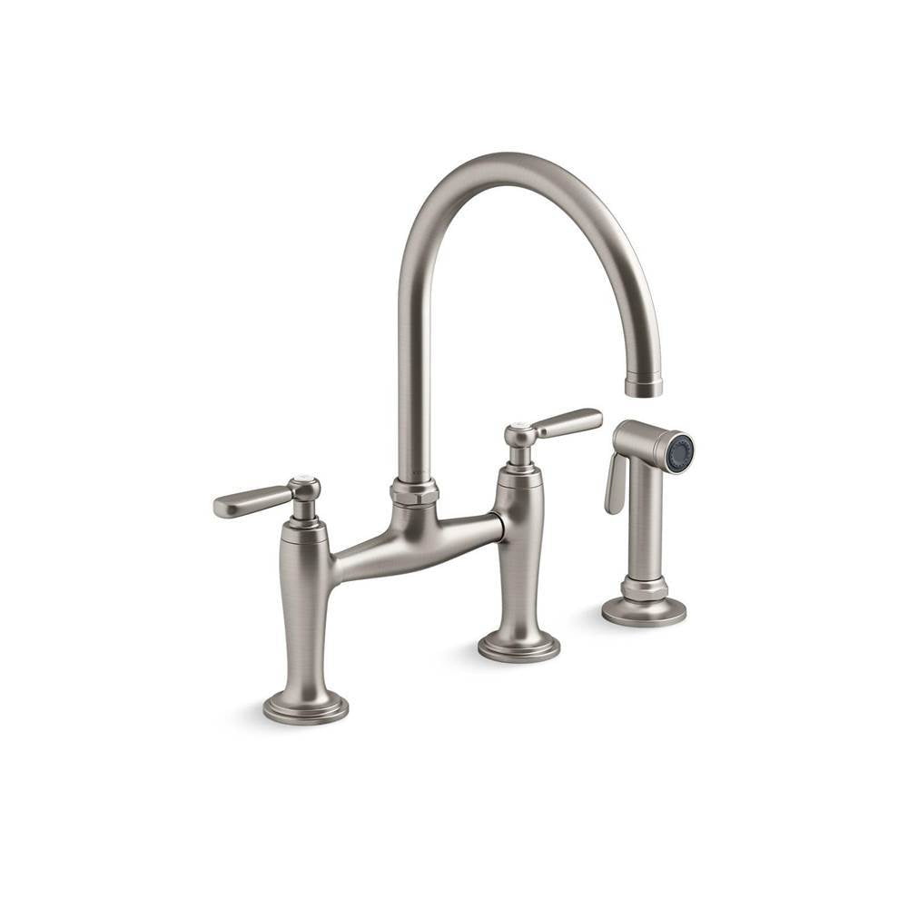 Kohler - EdalynE by Studio McGee Two-hole bridge kitchen sink faucet with side sprayer - Vibrant Stainless