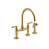 Kohler - EdalynE by Studio McGee Two-hole bridge kitchen sink faucet with side sprayer - Vibrant Brushed Moderne Brass
