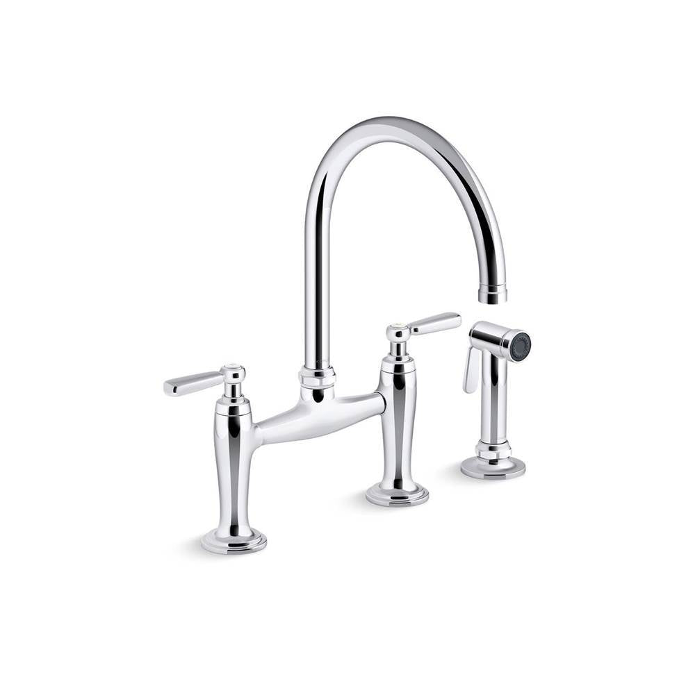 Kohler - EdalynE by Studio McGee Two-hole bridge kitchen sink faucet with side sprayer - Polished Chrome