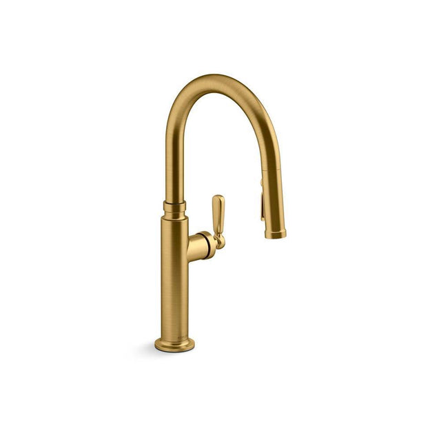 Kohler - EdalynE by Studio McGee Pull-down kitchen sink faucet with three-function sprayhead - Vibrant Brushed Moderne Brass