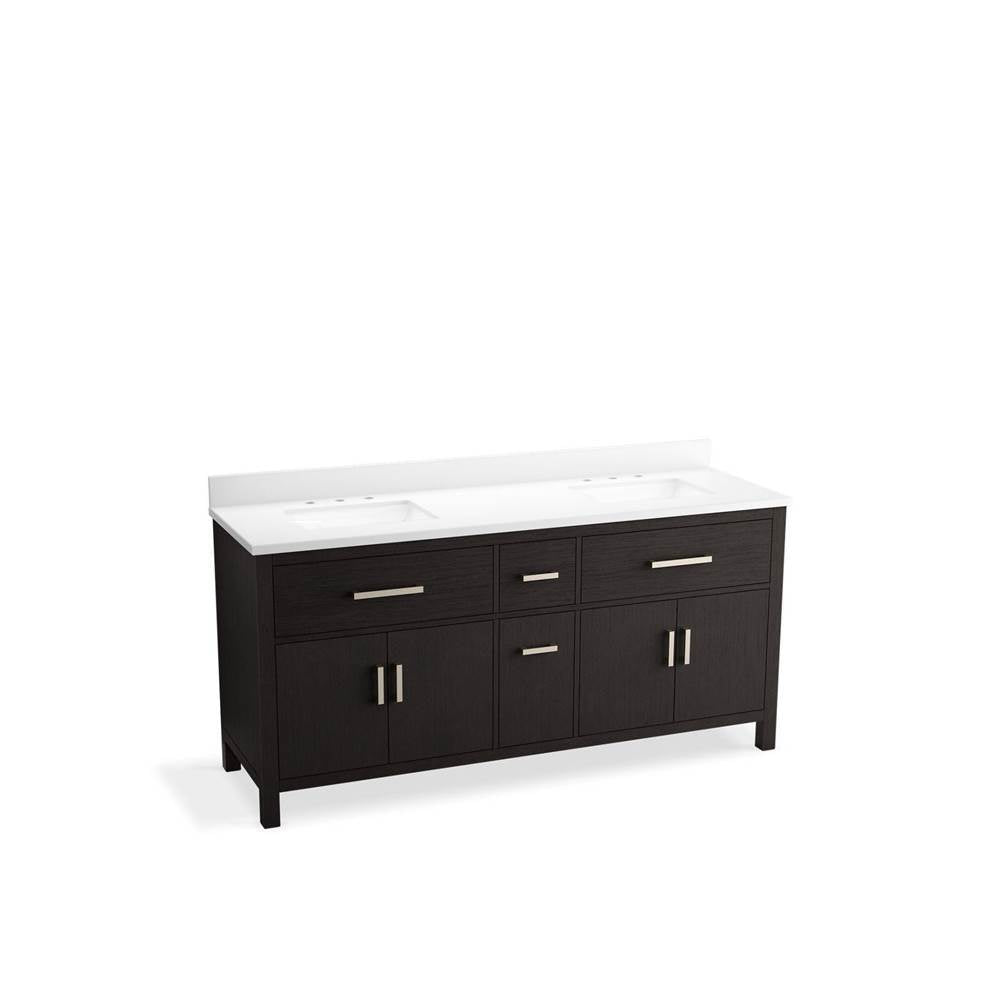 Kohler - Kresla 72'' bathroom vanity cabinet with sinks and quartz top - Carbon Oak