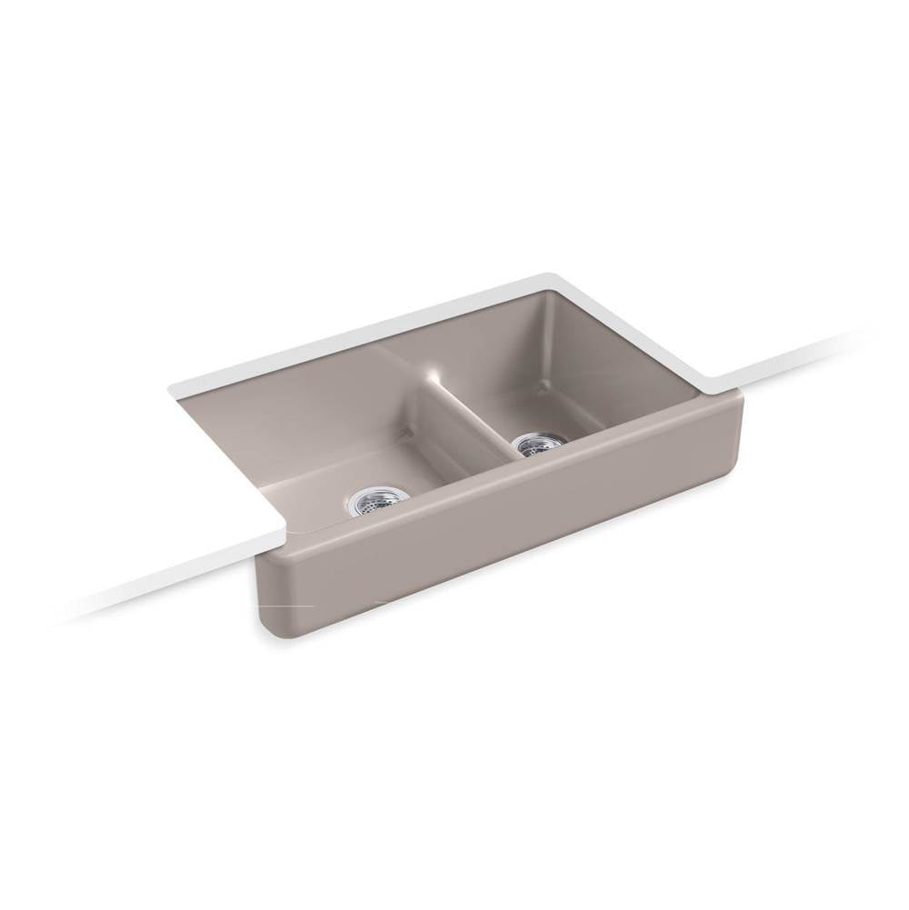 Kohler - Whitehaven Smart Divide 35-1/2'' undermount double-bowl farmhouse kitchen sink with short apron - Truffle