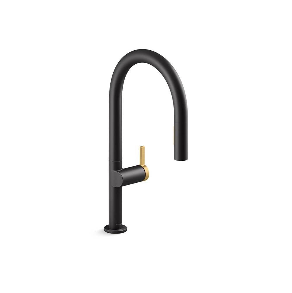 Kohler - Components Pull-down kitchen sink faucet with two-function sprayhead - Matte Black with Brushed Moderne Brass