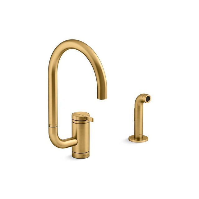 Kohler - Components Single-handle kitchen sink faucet with two-function extended-reach spout and side sprayer - Vibrant Brushed Moderne Brass