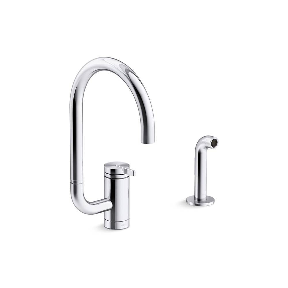 Kohler - Components Single-handle kitchen sink faucet with two-function extended-reach spout and side sprayer - Polished Chrome