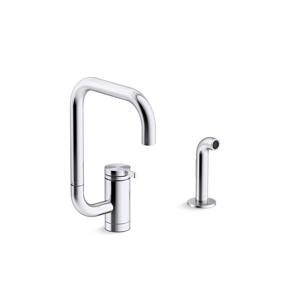 Kohler - Components Single-handle kitchen sink faucet with two-function extended-reach spout and side sprayer - Polished Chrome