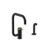 Kohler - Components Single-handle kitchen sink faucet with two-function extended-reach spout and side sprayer - Matte Black with Brushed Moderne Brass