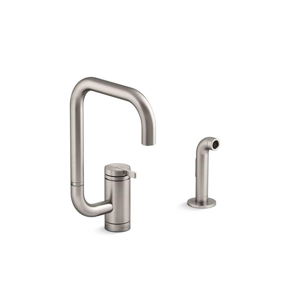Kohler - Components Single-handle kitchen sink faucet with two-function extended-reach spout and side sprayer - Vibrant Stainless