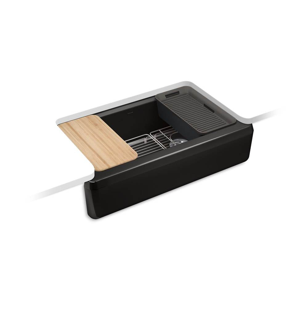Kohler - Riverby 35-3/4'' undermount single-bowl farmhouse workstation kitchen sink - Black