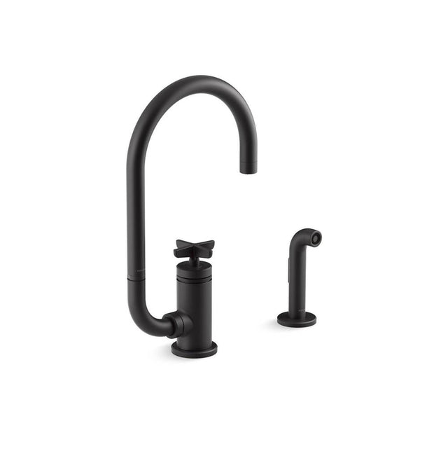 Kohler - BilletE Single-handle kitchen sink faucet with two-function extended-reach spout and side sprayer - Matte Black