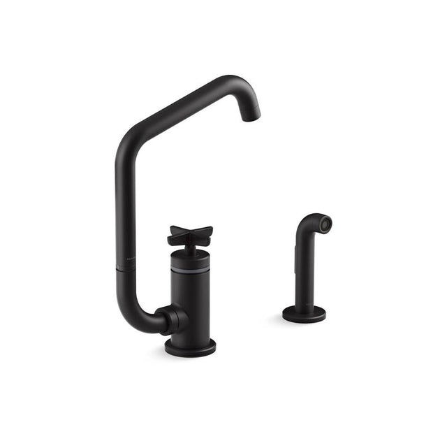 Kohler - BilletE Single-handle kitchen sink faucet with two-function extended-reach spout and side sprayer - Matte Black