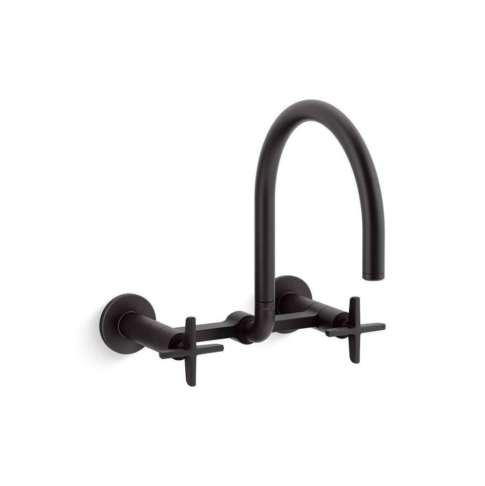 Kohler - BilletE Two-hole wall-mount bridge kitchen sink faucet - Matte Black