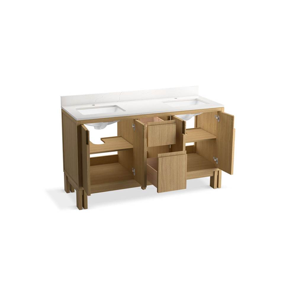 SoliveE 60'' bathroom vanity cabinet with sinks and quartz top